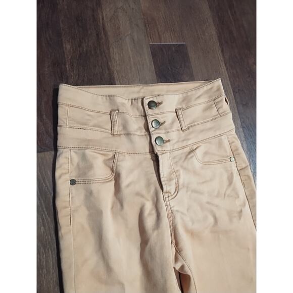 REFUGE SUPER SKINNY HI-WAIST WOMENS Mustard DENIM JEANS Size 2 XS Button Sailor - Picture 2 of 5